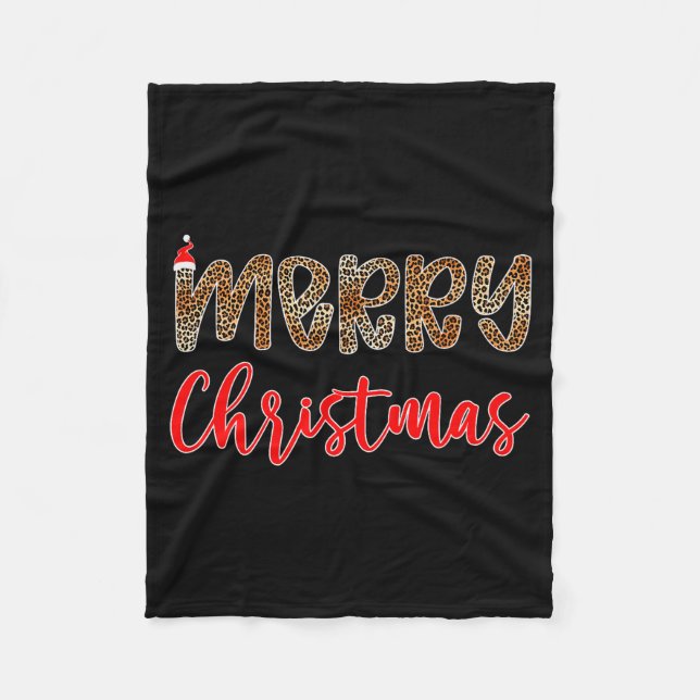 Manta Polar Merry Christmas Leopard Santa Hat Cheetah Print Xm (Anverso)