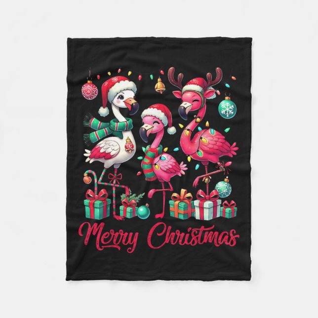 Manta Polar Merry Christmas Lights Flamingo Santa Hat Snow Xma (Anverso)