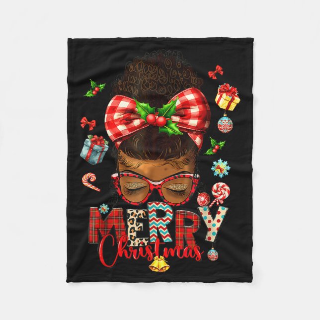 Manta Polar Merry Christmas Messy Bun Black Women African Amer (Anverso)