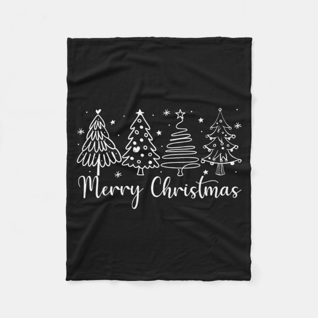 Manta Polar Merry Christmas Outline Xmas Tree For Family Men W (Anverso)