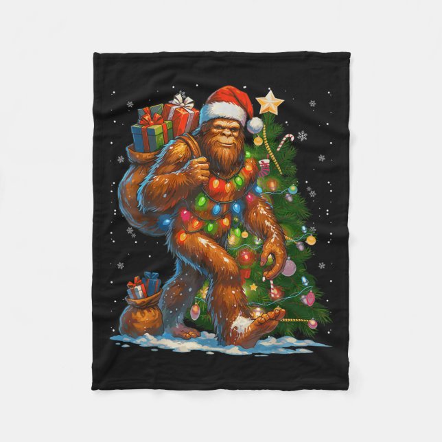 Manta Polar Merry Christmas Pajamas Bigfoot Christmas Tree Lig (Anverso)