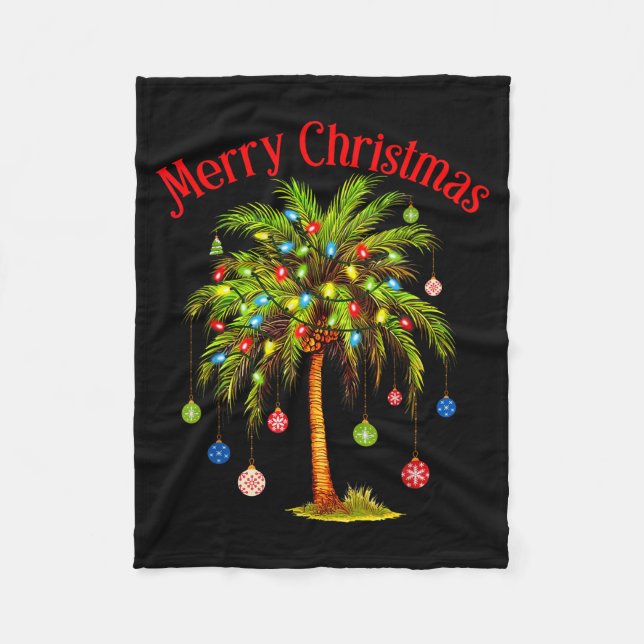 Manta Polar Merry Christmas Palm Tree Light Hawaiian Trocal Ch (Anverso)