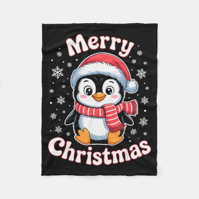 Manta Polar Merry Christmas Penguin Cute Santa Hat Snowflake H (Anverso)