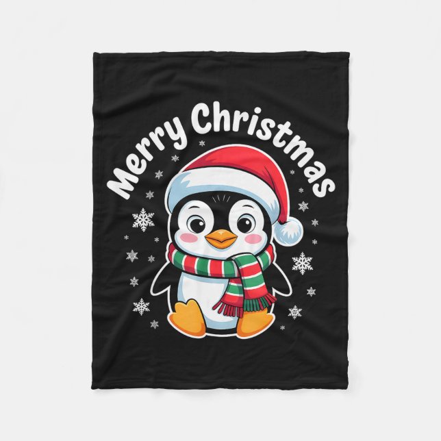Manta Polar Merry Christmas Penguin Cute Santa Hat Winter Holi (Anverso)