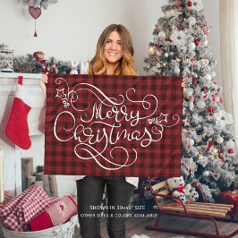 Manta Polar Merry Christmas Red Gingham Script Typography
