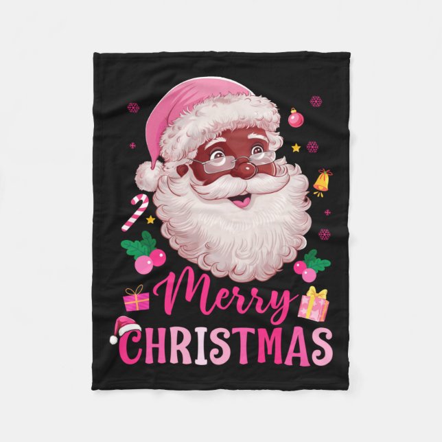 Manta Polar Merry Christmas Santa Claus Black Afro African Ame (Anverso)