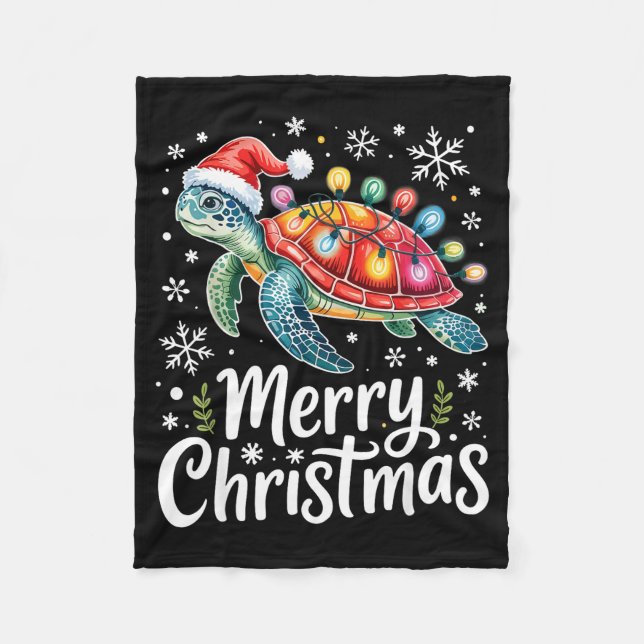 Manta Polar Merry Christmas Sea Turtle Christmas Lights Santa  (Anverso)