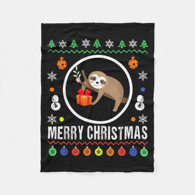 Manta Polar Merry Christmas Sloth Ugly Sweater Xmas Knit Sloth (Anverso)