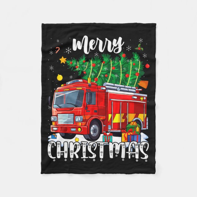 Manta Polar Merry Christmas Tree Firetruck Pajama Firefighter  (Anverso)