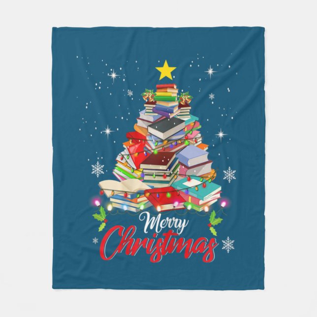 Manta Polar Merry Christmas Tree Love Leer libros Bibliotecari (Anverso)