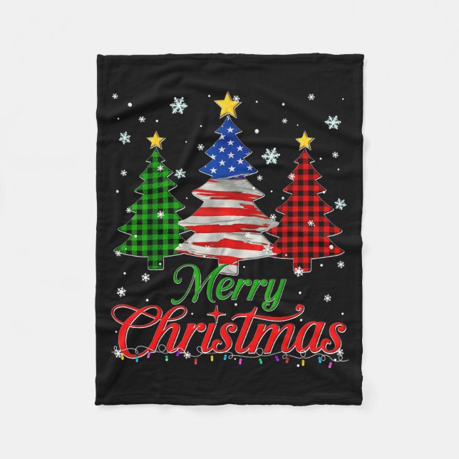 Manta Polar Merry Christmas Tree Plaid Us Flag Snowflake Xmas  (Anverso)