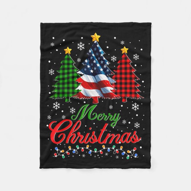 Manta Polar Merry Christmas Tree Plaid Us Flag Snowflake Xmas  (Anverso)