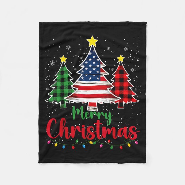 Manta Polar Merry Christmas Tree Plaid Us Flag Snowflake Xmas  (Anverso)