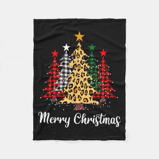 Manta Polar Merry Christmas Trees With Buffalo Plaid &amp; Leo (Anverso)