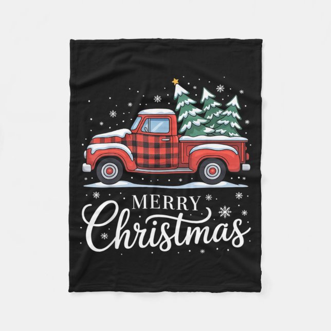 Manta Polar Merry Christmas Truck Xmas Red Plaid Family Christ (Anverso)