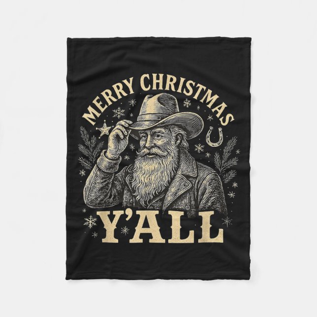 Manta Polar Merry Christmas Y’all Cowboy Western Santa Tee  (Anverso)