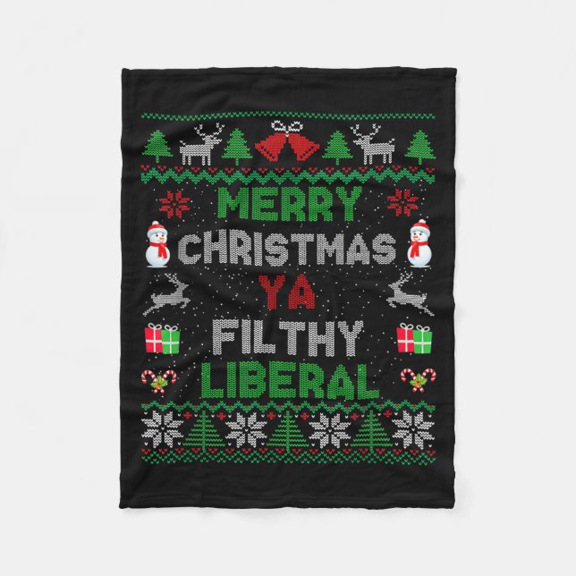 Manta Polar Merry Christmas Ya Filthy Liberal Ugly Knit  (Anverso)