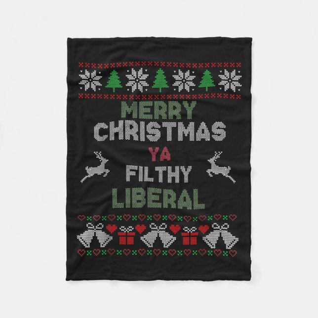 Manta Polar Merry Christmas Ya Filthy Liberal Ugly Knit Funny  (Anverso)