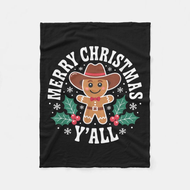 Manta Polar Merry Christmas Yall Gingerbread Cowboy Howdy West (Anverso)