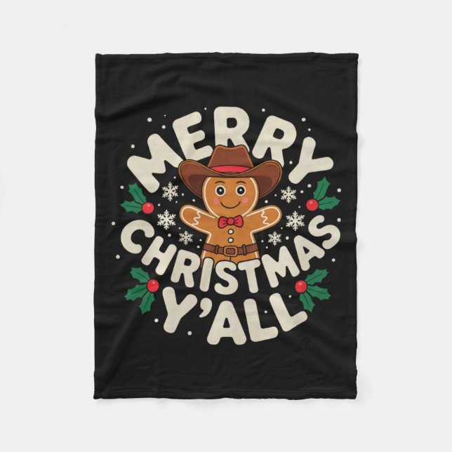 Manta Polar Merry Christmas Yall Gingerbread Cowboy Howdy West (Anverso)