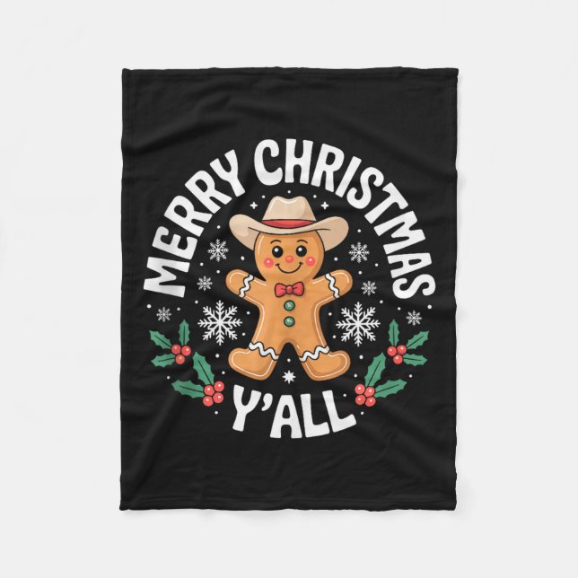 Manta Polar Merry Christmas Yall Gingerbread Cowboy Howdy West (Anverso)