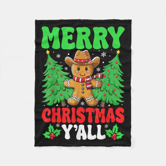 Manta Polar Merry Christmas Yall Gingerbread Cowboy Xmas Howdy (Anverso)