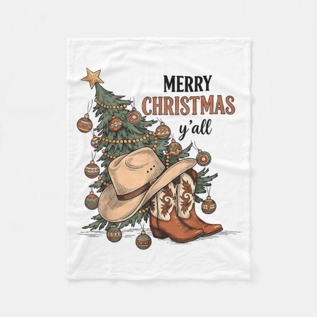 Manta Polar Merry Christmas Y'all Western Cowboy Boots Hat Xma (Anverso)