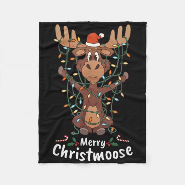 Manta Polar Merry Christmoose Christmas Moose Xmas Tree Lights (Anverso)