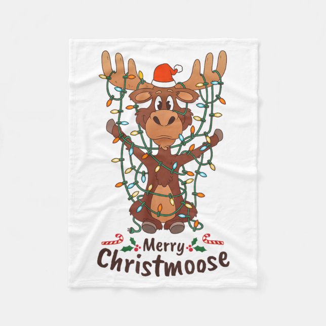 Manta Polar Merry Christmoose Christmas Moose Xmas Tree Lights (Anverso)