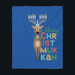 Manta Polar Merry Christmukkah Reindeer<br><div class="desc">Navidades renos con una menorah Hanukkah para renos con un saludo de Merry Christmukkah.</div>