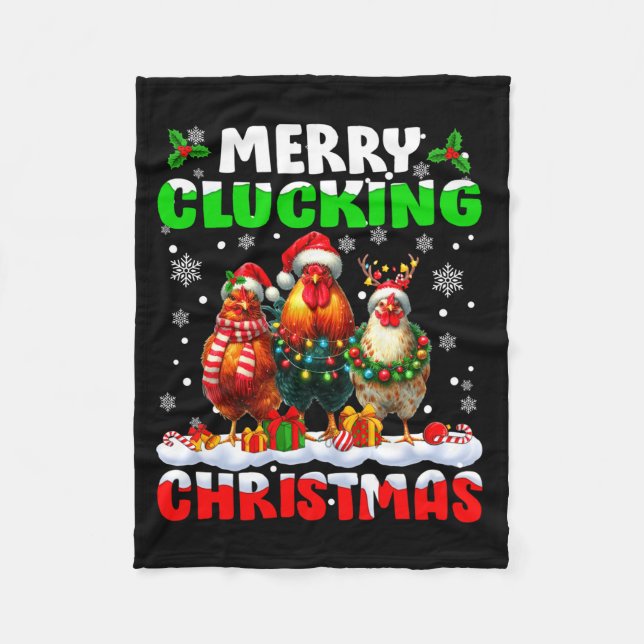 Manta Polar Merry Clucking Christmas Funny Chicken Santa Hat X (Anverso)