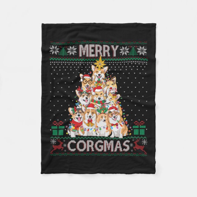 Manta Polar Merry Corgmas Navidades de Corgi Graciosos Suétere (Anverso)