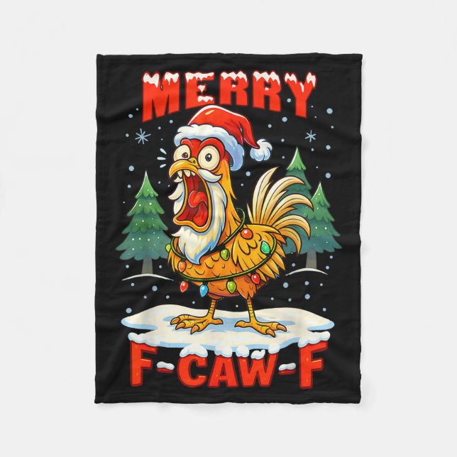 Manta Polar Merry F-caw-f Chicken Christmas Funny Rooster Men  (Anverso)