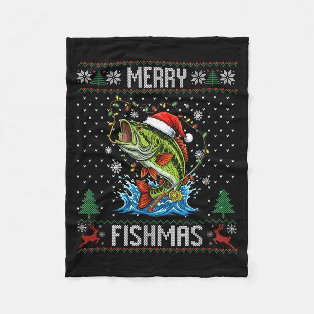 Manta Polar Merry Fishmas B Fish Fishing Christmas Ugly Sweate (Anverso)
