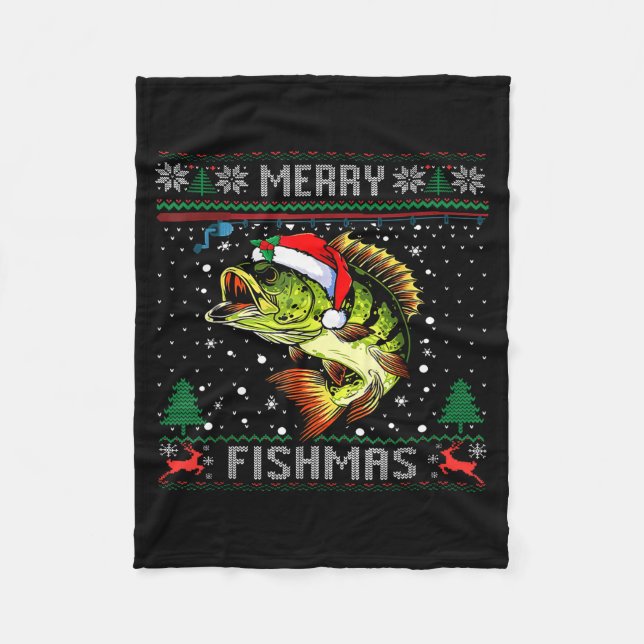 Manta Polar Merry Fishmas B Fish Fishing Christmas Ugly Sweate (Anverso)
