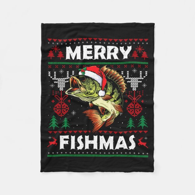 Manta Polar Merry Fishmas B Fish Fishing Christmas Ugly Sweate (Anverso)