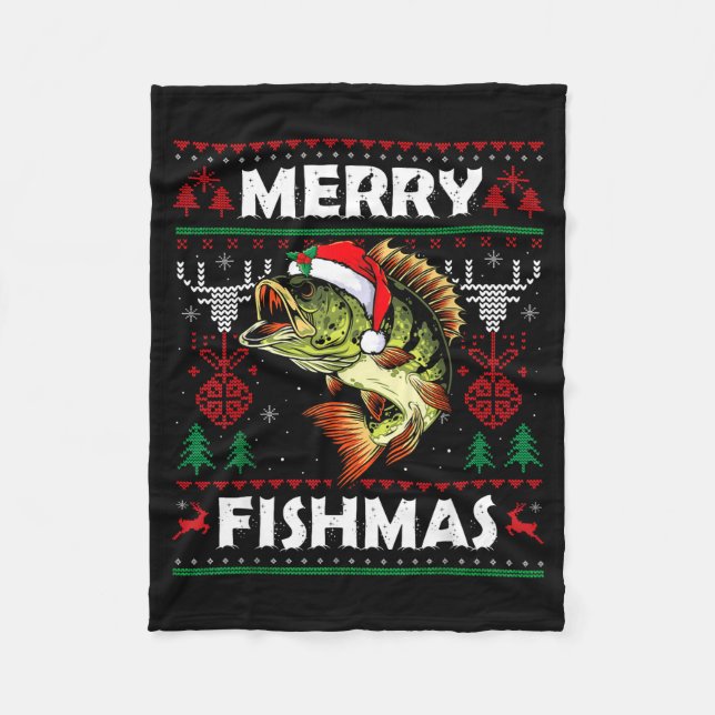 Manta Polar Merry Fishmas B Fish Fishing Christmas Ugly Sweate (Anverso)