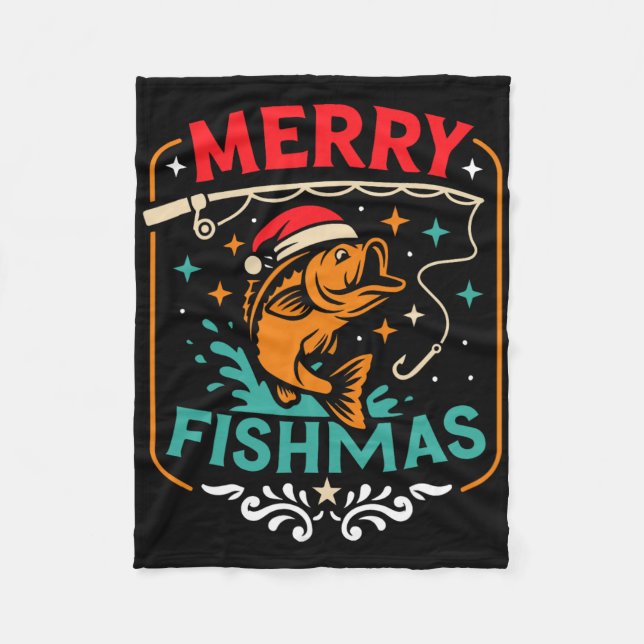 Manta Polar Merry Fishmas B Navidades de pescado sudorosos nav (Anverso)