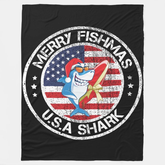 Manta Polar Merry Fishmas Bandera de Estados Unidos Gran Tibur (Anverso)