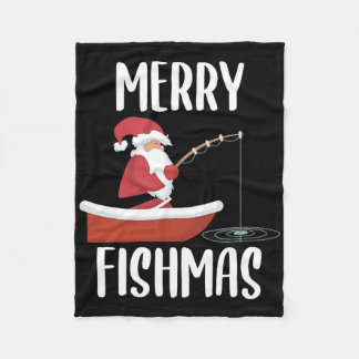 Manta Polar Merry Fishmas Gracioso pescador de Santa Fishing C