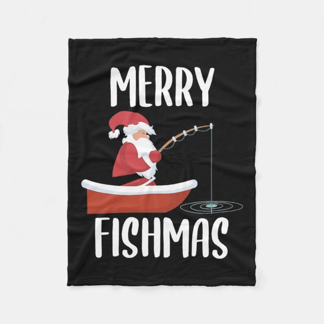 Manta Polar Merry Fishmas Gracioso pescador de Santa Fishing C (Anverso)