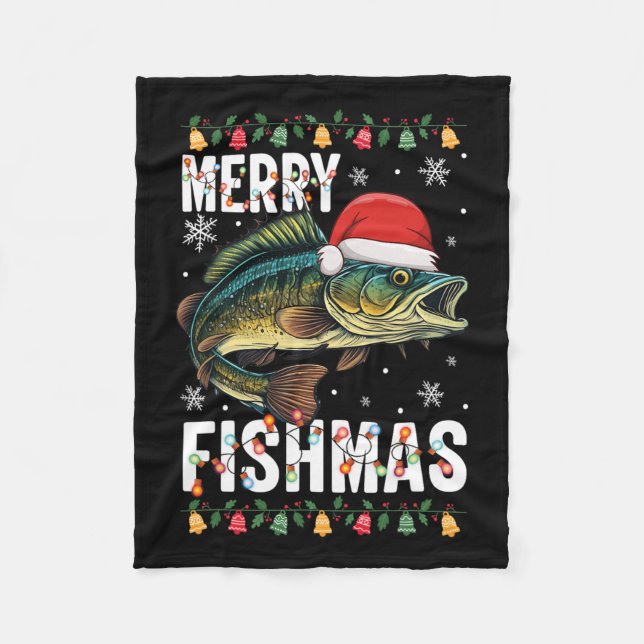 Manta Polar Merry Fishmas Navidades de pesca divertidos Pajama (Anverso)