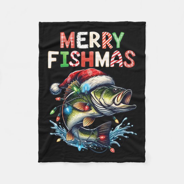Manta Polar Merry Fishmas Santa Fishing Amantes Graciosos (Anverso)