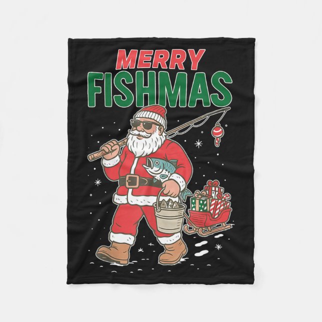 Manta Polar Merry Fishmas Santa Fishing Funny Christmas Fisher (Anverso)