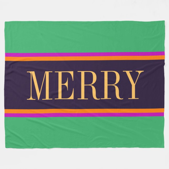 Manta Polar MERRY Fun Bright Mint Green Pink Black Stripes (Frente (Horizontal))