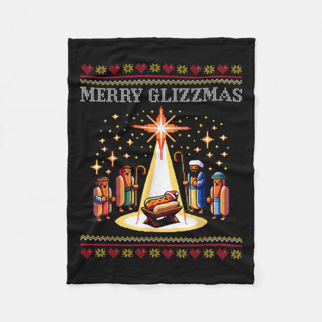 Manta Polar Merry Glizzmas Tacky Funny Merry Christmas Hot Dog (Anverso)
