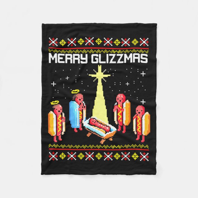 Manta Polar Merry Glizzmas Tacky Funny Merry Christmas Hotdogs (Anverso)