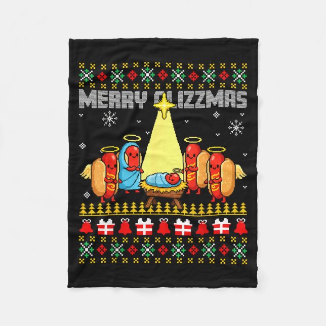 Manta Polar Merry Glizzmas Ugly Christmas Sweaters Hot Dogs Xm (Anverso)