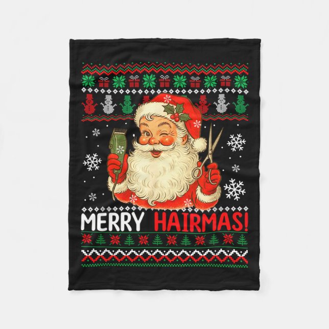 Manta Polar Merry Hairmas Christmas Sweater Santa Hairstylist  (Anverso)