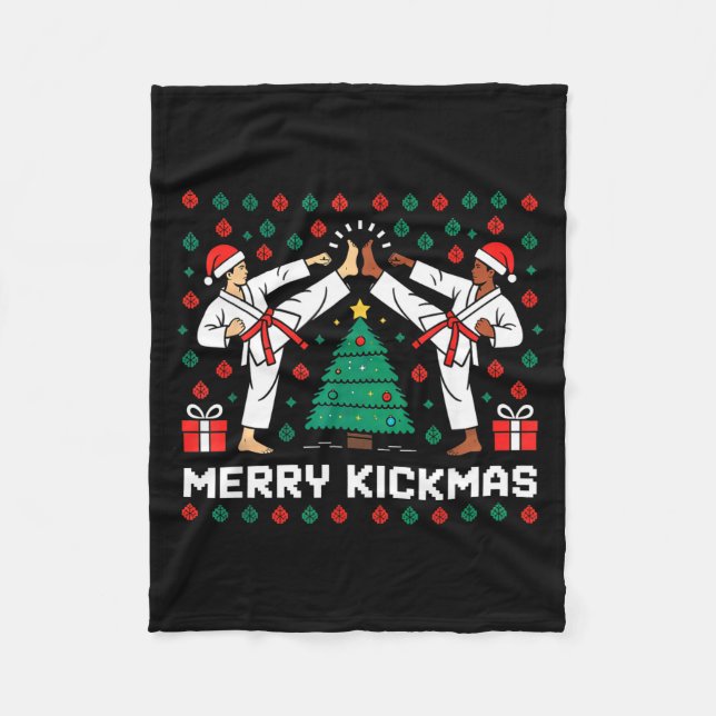 Manta Polar Merry Kickmas Funny Karate Jiu Jitsu Ugly Christma (Anverso)